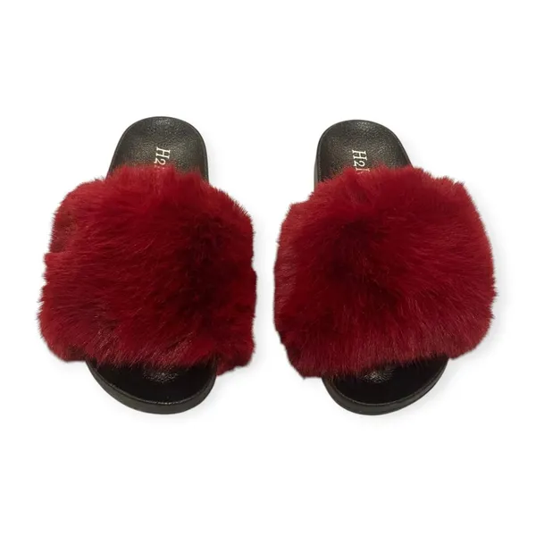 H2K Red Faux Fur Slide Sandals Women’s Size 8 - Image 3