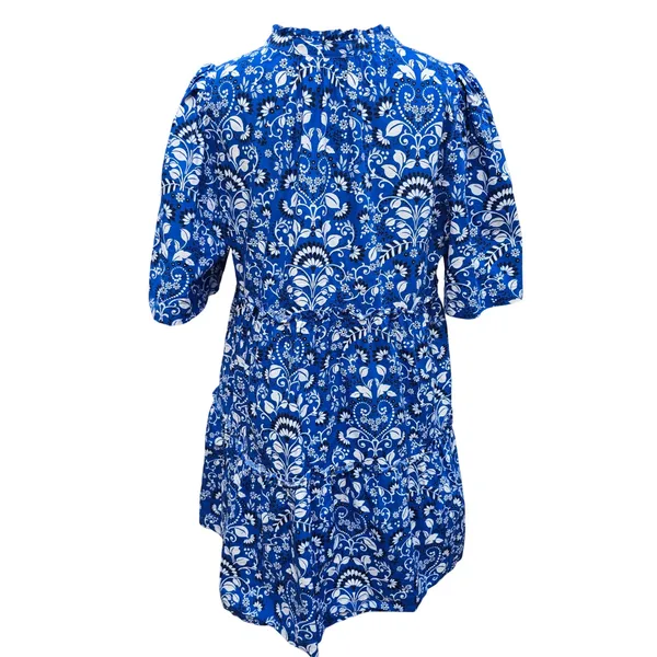 Sugarlips Lulu Floral Dixie‎ Split Neck Shift Dress Blue Floral Paisley Tiered M - Image 5