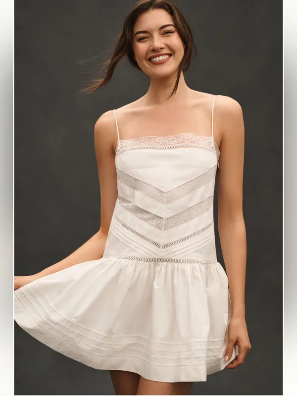 Anthropologie Maeve Sleeveless Square Neck Lace Mix Mini Dress - Image 2