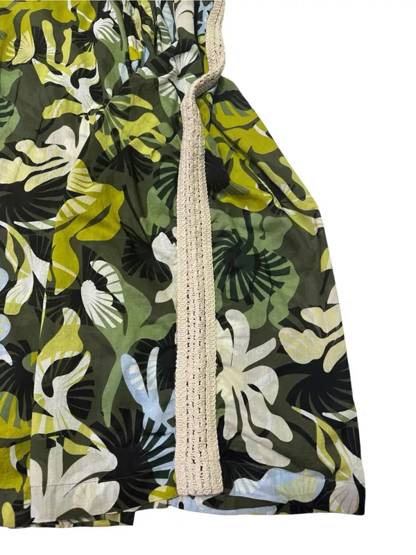 Leaf Print Crochet Trim Wide Leg Pants Green Size XL - Image 6