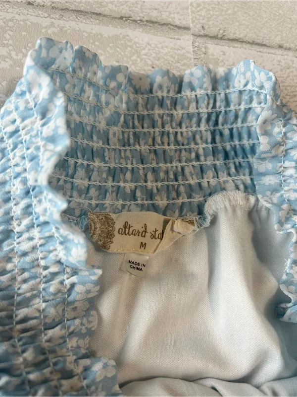 Altar'd State Light Blue Floral Ruffle Mini Skirt Rush size medium - Image 3