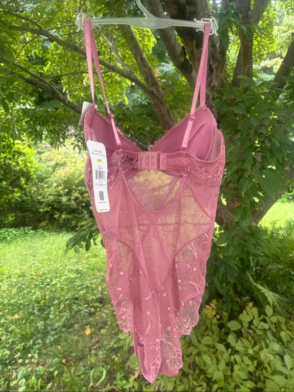 Lace Underwire push Up Bodysuit Chemise in Dusty Rose - Image 4