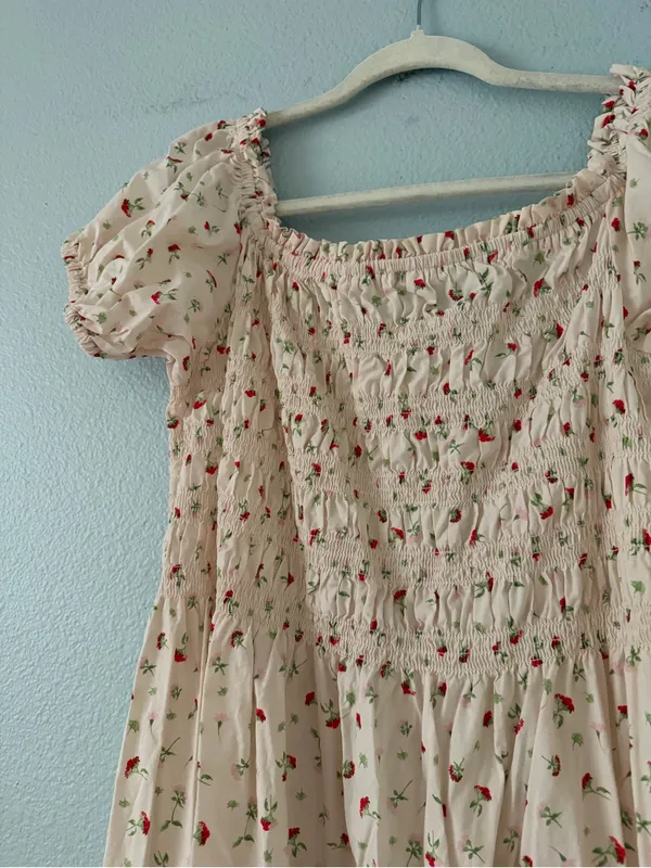 H&M Blush Pink Floral Smocked Midi Dress - Image 3