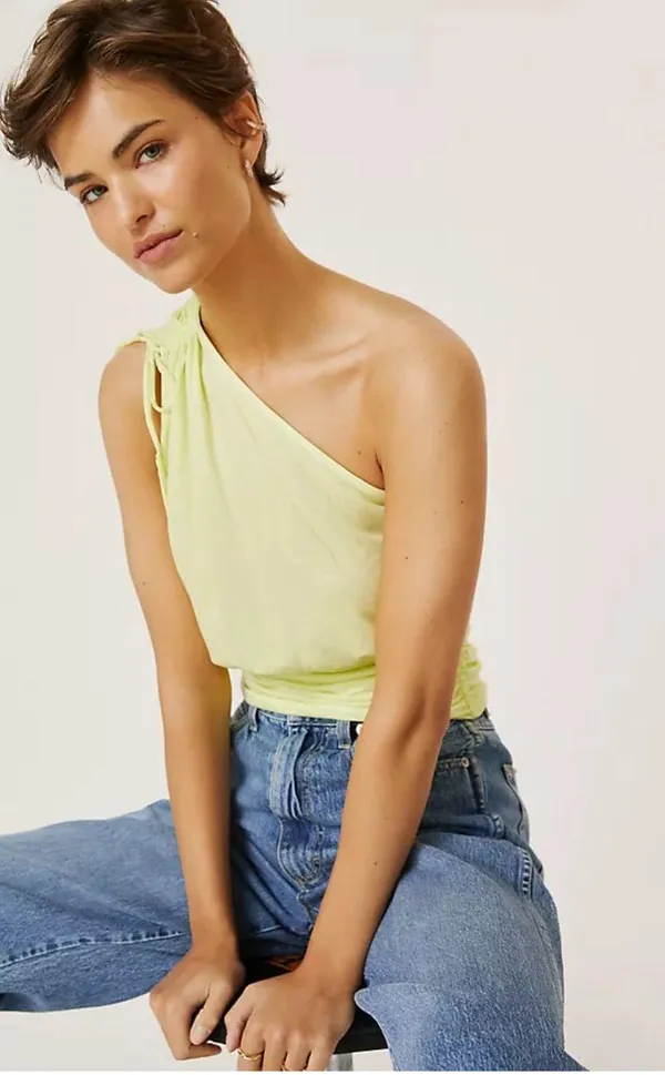 Anthropologie Neon One Shoulder Crop Top - Image 3