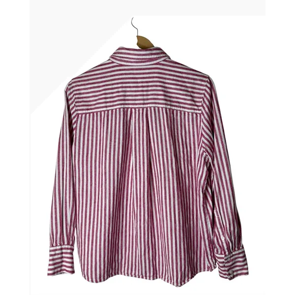 Banana Republic Button Down Shirt Women Large Pink Linen Blend Striped Preppy - Image 3