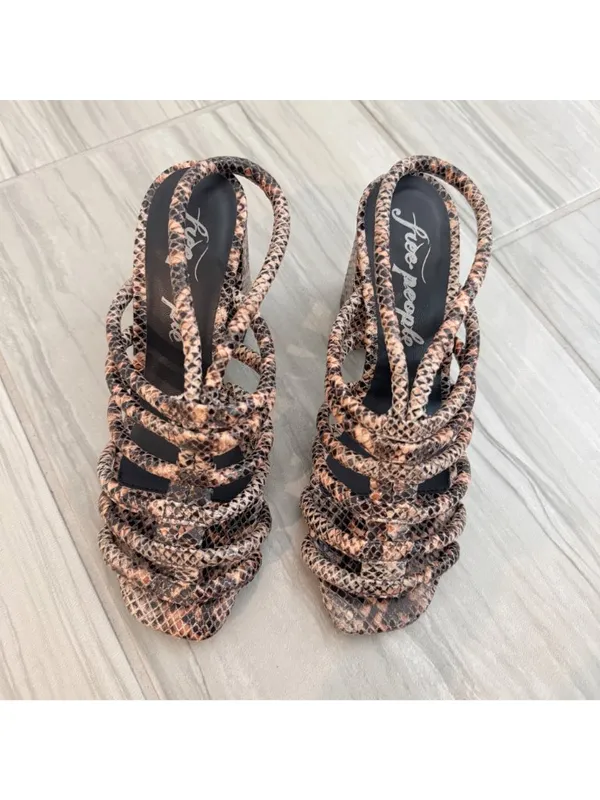 Free People Colette Shoes Size 6 Python Leather Caged Block Heel Sandal Mob Wife - Image 9