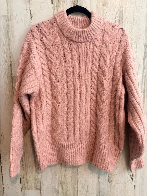 A New Day Pink Cable Knit Mock Neck Sweater Medium NWT Wool Blend - Image 2