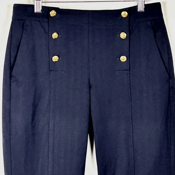 Banana Republic Avery Sailor Dress Pants Womens 4L Straight Leg Navy Gold 31x30‎ - Image 9