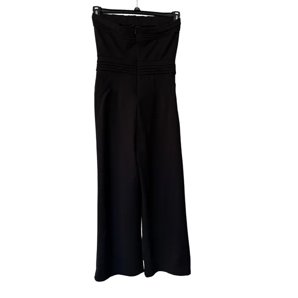 Evereve Peyton Jensen Black Strapless‎ Wide Leg Jumpsuit Pleated Waist Stretch Size M - Image 3
