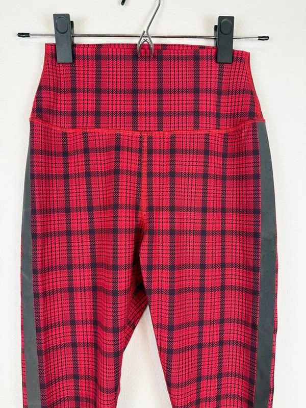 ALO‎ Yoga High Rise Occassion Leggings Red Plaid Reflective Stripe Size XS - Image 5