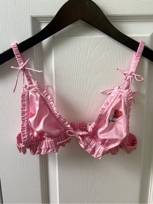 For Love & Lemons Everyday Bralette in Light Pink Satin - Image 2