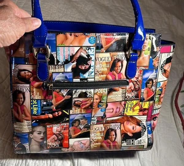 NWT Magazine Collage Glossy Vinyl Handbag Crossbody or Satchel - Image 3