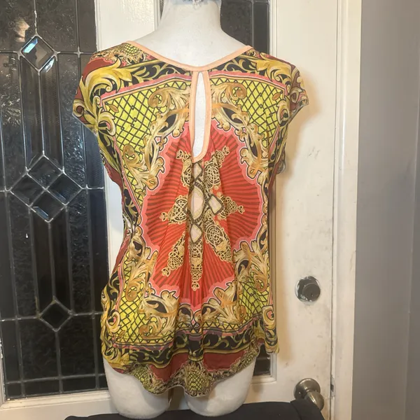 Y2K Helium Ornate Baroque Print Top | Keyhole Back | Size S - Image 4