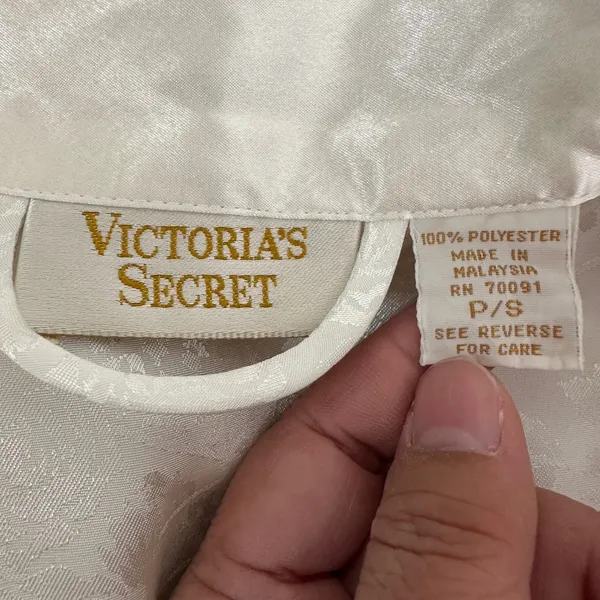 Rare‎ Vintage 90's Victoria's Secret Ivory Floral Satin Long Robe Womens Small - Image 11