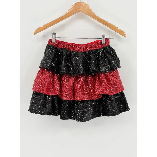 Fantastic Fawn Sequin‎ Tiered Mini Skirt Shorts Red Black Game Day Football NWT - Image 4