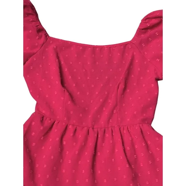 SheIn Hot Pink Swiss Dot Puff Sleeve Tie Back Tiered Mini Dress Flirty Womens‎ Small 4 - Image 11