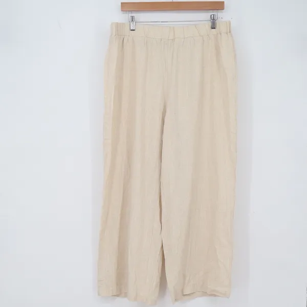 SHEIN 2 Piece Set Womens 1XL Linen Blend Beige Puff Sleeve Wide Leg Excellent - Image 5