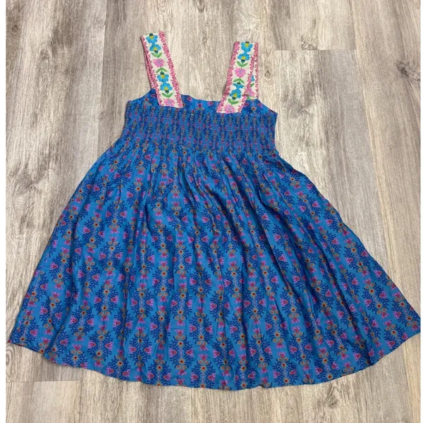 Natural Life Blue Floral Boho Sun Dress Smocked Back Mini XS NWT - Image 4