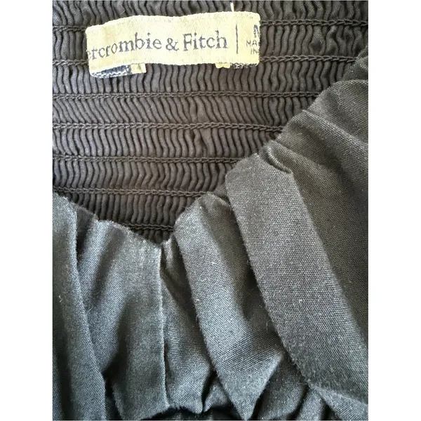 Abercrombie & Fitch Black Ruffle Strap Smocked Crop Top Women’s M - Image 2