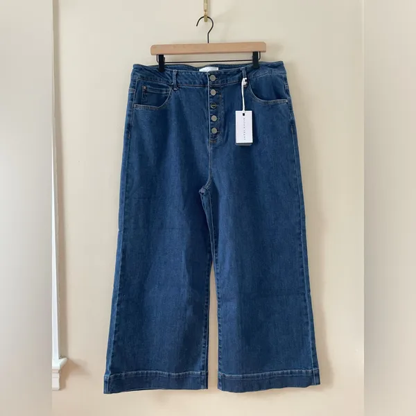 RISEN Jeans High Rise Wide Leg Button Fly Dark Wash Denim Size 2X 18 / 20 NWT - Image 4