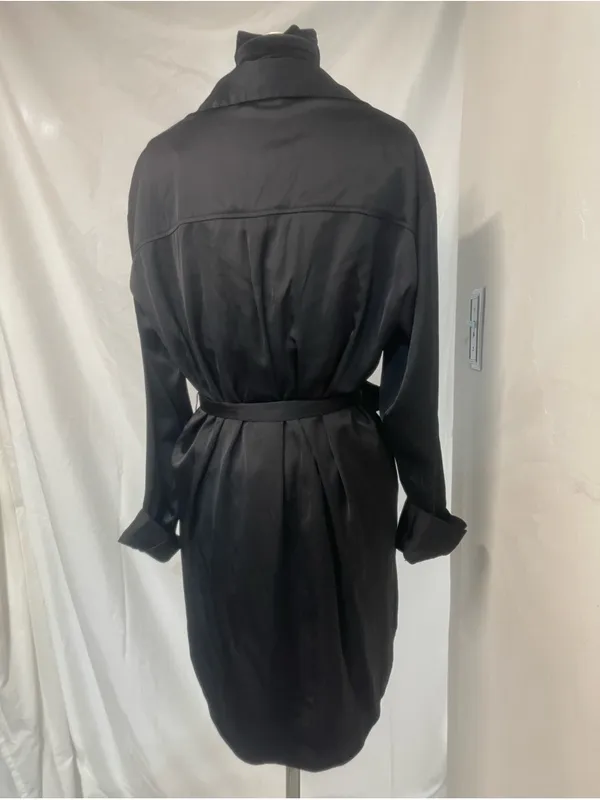 Abercrombie & Fitch Black Satin Button-Front Long Sleeve Shirt Dress w/Tie Belt - Image 7