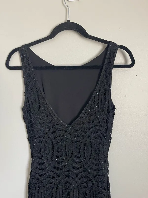 CACHE | Black Beaded Lace Midi Dress Sz S - Image 7