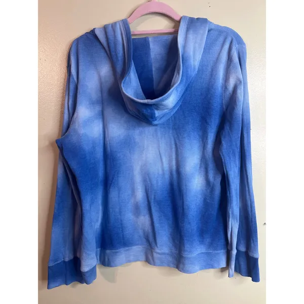 Lauren Active Ralph Lauren Waffle Knit V-Neck Hoodie Blue Tie Dye Sweatshirt XL - Image 4