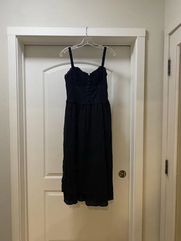 Commense Dress Womens Medium Black Sweetheart Button Midi Sundress Strappy - Image 2