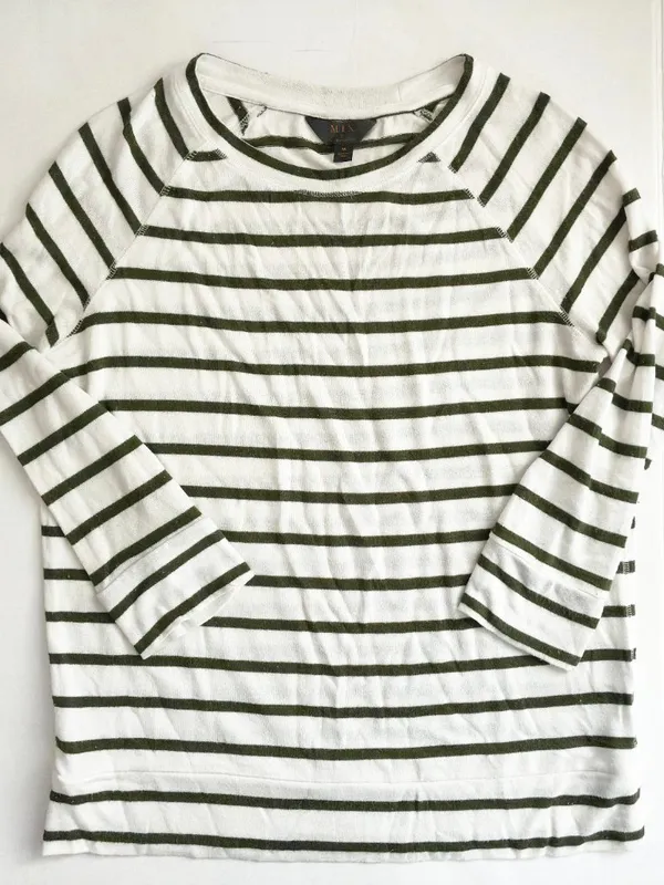MIX Stitch Fix Green White Striped Raglan Top Transition Fall Light Sweater - M - Image 4