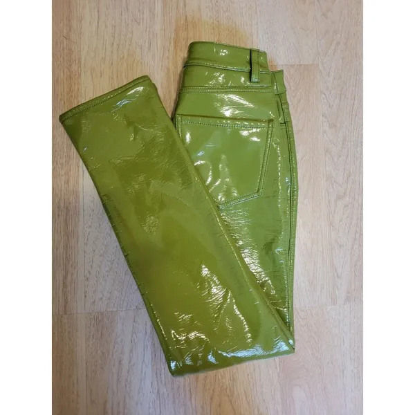 RTR SZ 30/10 green faux leather straight leg simon miller pants trouser patent - Image 4