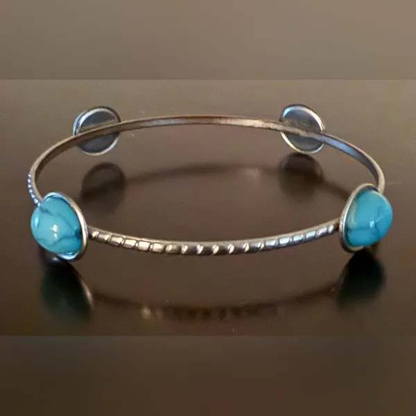 Silver Turquoise Cuff Bracelet Set | Southwestern Boho Stackable Bangles Blue - Image 6