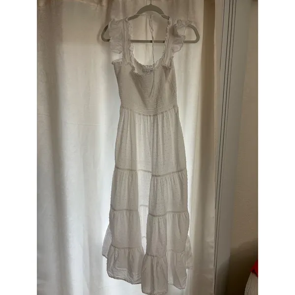 EILEEN WEST Grace Swiss Dot Smocked Cotton Lawn Dress Ruffle Sleeve Size Large‎ - Image 3