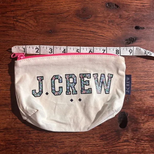 J Crew Travel Cosmetic Bag Womens Canvas Pouch with Pink Zipper NWOT - Image 9