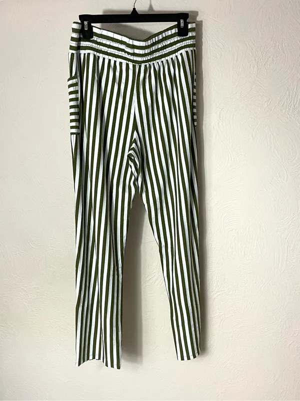 AnyBody Olive Green & White Vertical Stripe Straight Leg Pants - Image 2