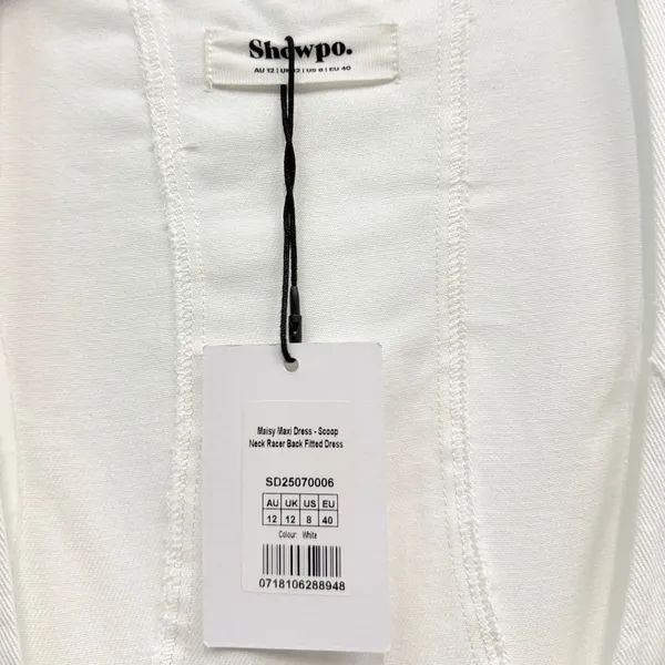 Showpo. Scoop Neck Racer Back Fitted Maisy Dress in White size 8 NWT - Image 5