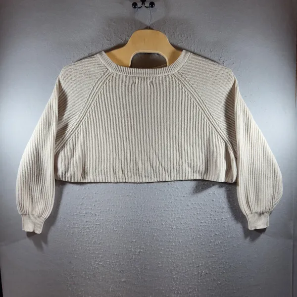 1725 | Aeropostale Ribbed Knit Cropped Boxy‎ Sweater Oatmeal Womens XL - Image 2