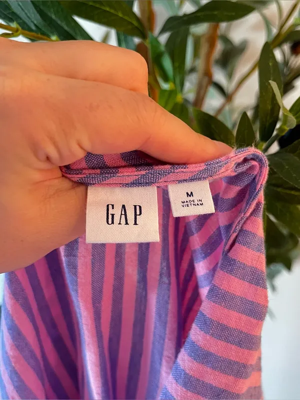 Gap Linen Purple and pink Striped Wrap Dress with Ruffle Hem - Image 2