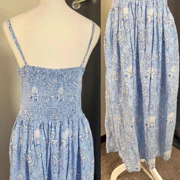 Roller‎ Rabbit Midi Dress Medium Blue White Floral Smocked Button Front NWT - Image 6