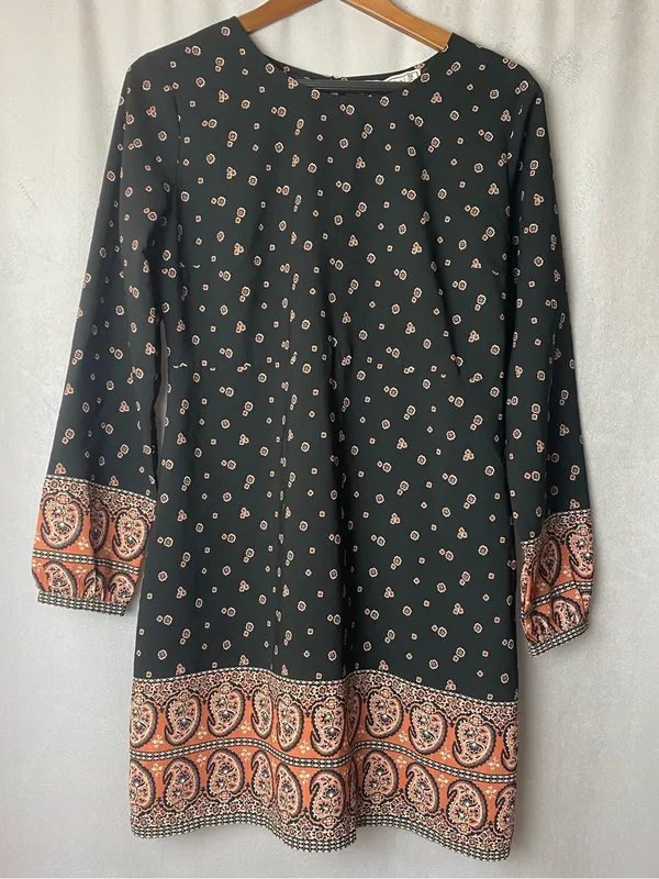 Abercrombie & Fitch Black Long-Sleeve Boho Paisley Dress Floral M - Image 3
