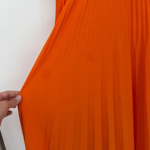 Karen Millen Orange Pleated Midi Dress US 10 Beaded Straps Wedding Guest - Image 5