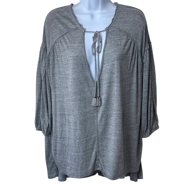 We The Free Just A Henley Top Linen Blend Gray Coastal Bohemian Flowy Comfort S - Image 2