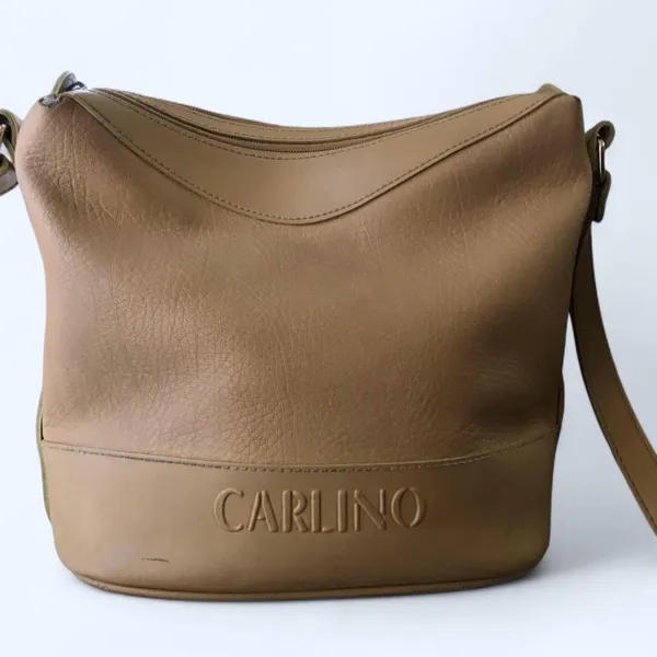 Vintage Carlino crossbody bucker hobo sling shoulder tote hand bag purse beige - Image 2