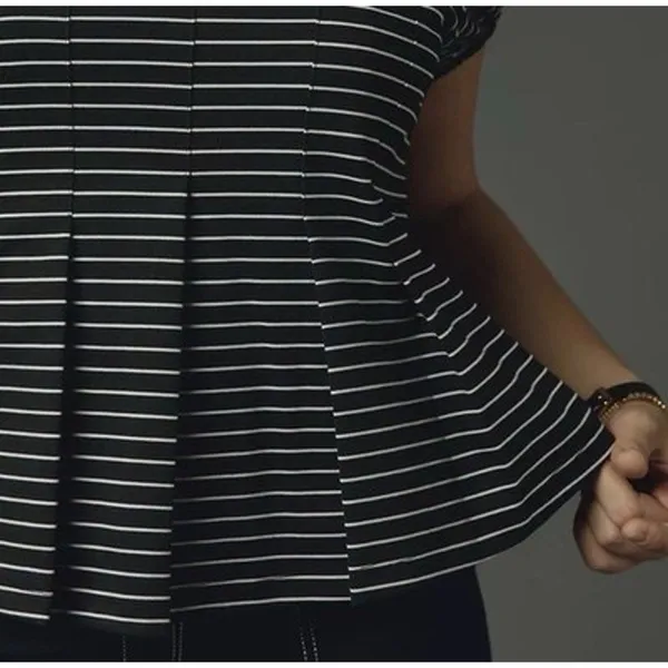Maeve by Anthropologie Striped Peplum Blouse Top Fitted Size Small - Image 3