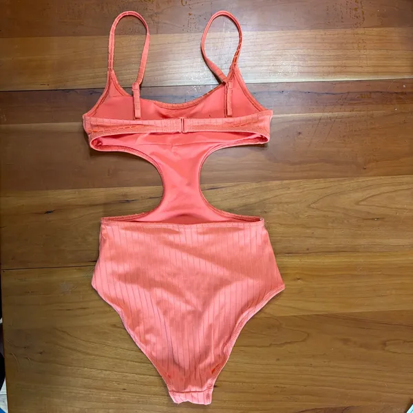 Aerie Ribbed Cut Out One‎ Piece Swimsuit Coral Peach XXS Full Coverage Monokini - Image 10