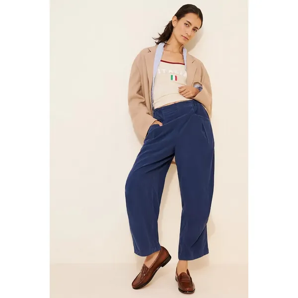 Free People XL Nice Choice Cord Jeans Navy Blue Barrel Harem Pull On Corduroy - Image 10
