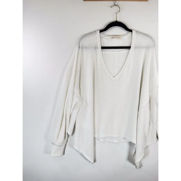 We The Free Womens Top White Coraline Thermal V Neck Waffle Knit Oversized XS - Image 7