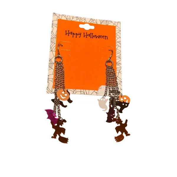Halloween‎ Witch Bat Ghost Pumpkin Dangle Earrings - Image 2