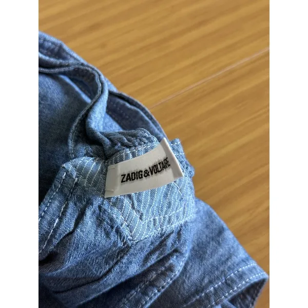 Zadig & Voltaire Sidney Patch Denim Overalls Size Small Blue Chambray Stripe - Image 10