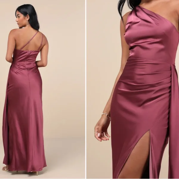 LULU's Sexy Prom Wedding Bridesmaid Elegant Satin One Shoulder Elegant Gown - Image 5