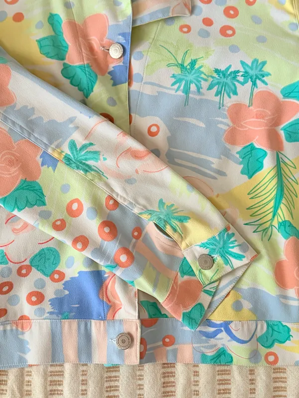 Vintage pastel color cropped soft jacket maximalist colorful print textile Multiple Size L - Image 6